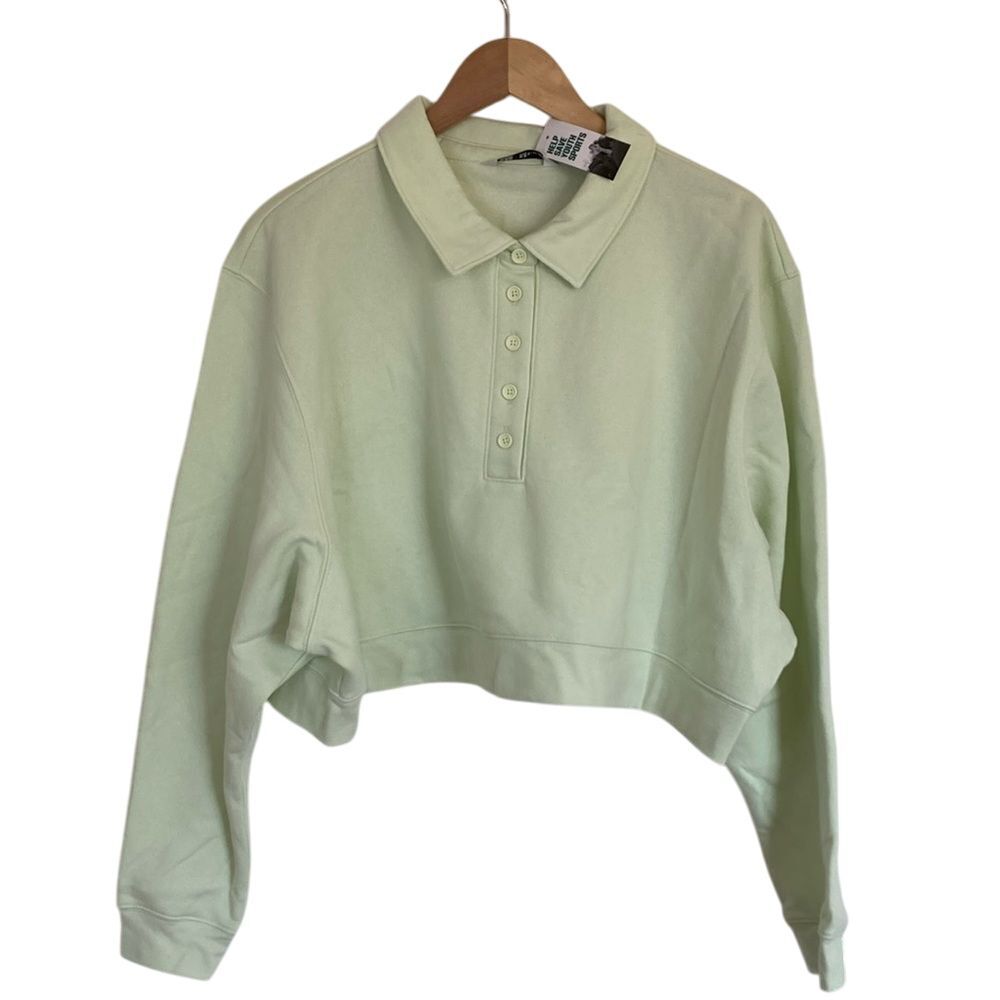 DSG Fleece Henley Crop Sweatshirt Womens Size XXL Green Collar Boxy Oversized